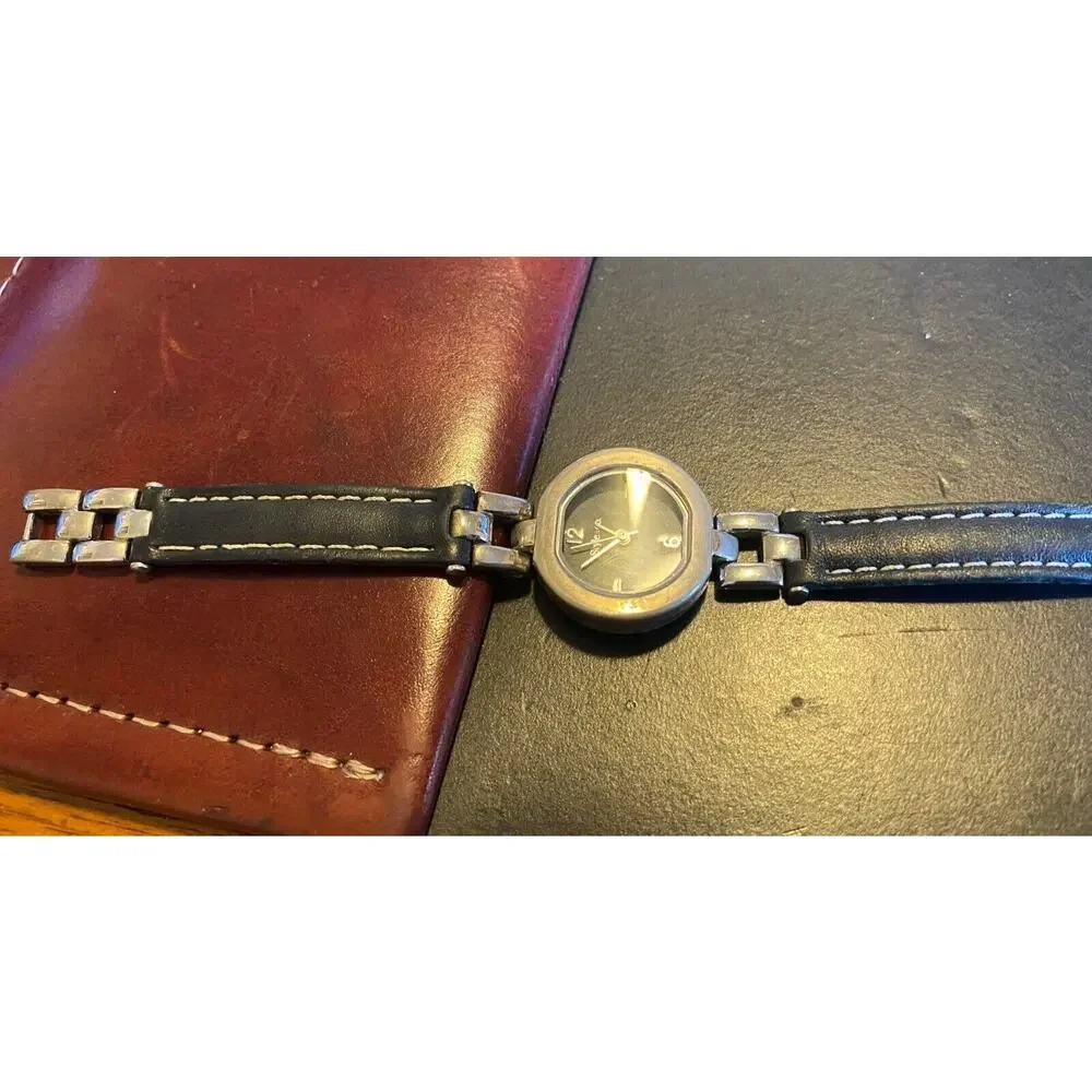 Women's 23mm Style&Co Watch, Metal Tone with Black Face and Leather Band